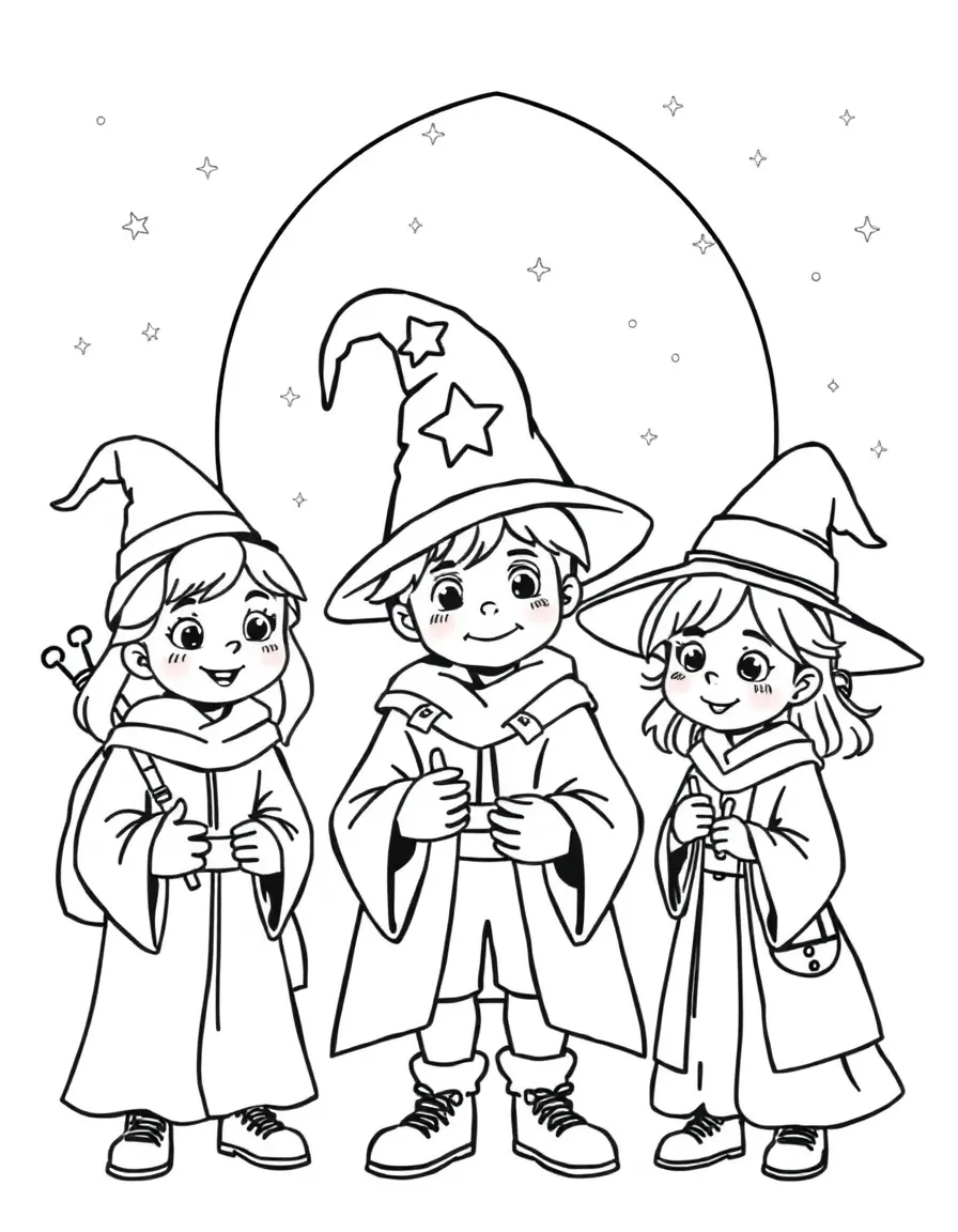 A wizard child's first day at magic school meeting new friends