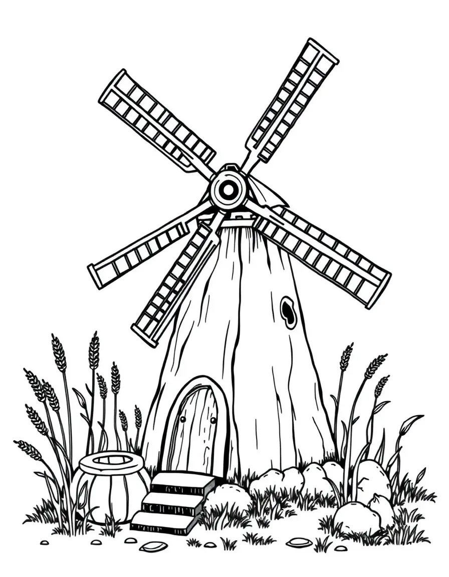 A witch's windmill that grinds magical grains and harvests energy