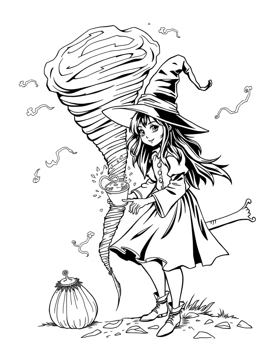A witch tornado-tamer using special charms to redirect a dangerous storm