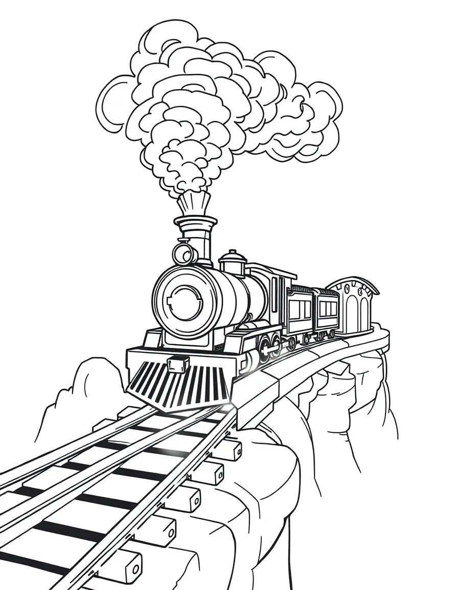 A magical train that runs on tracks of glowing light between floating stations