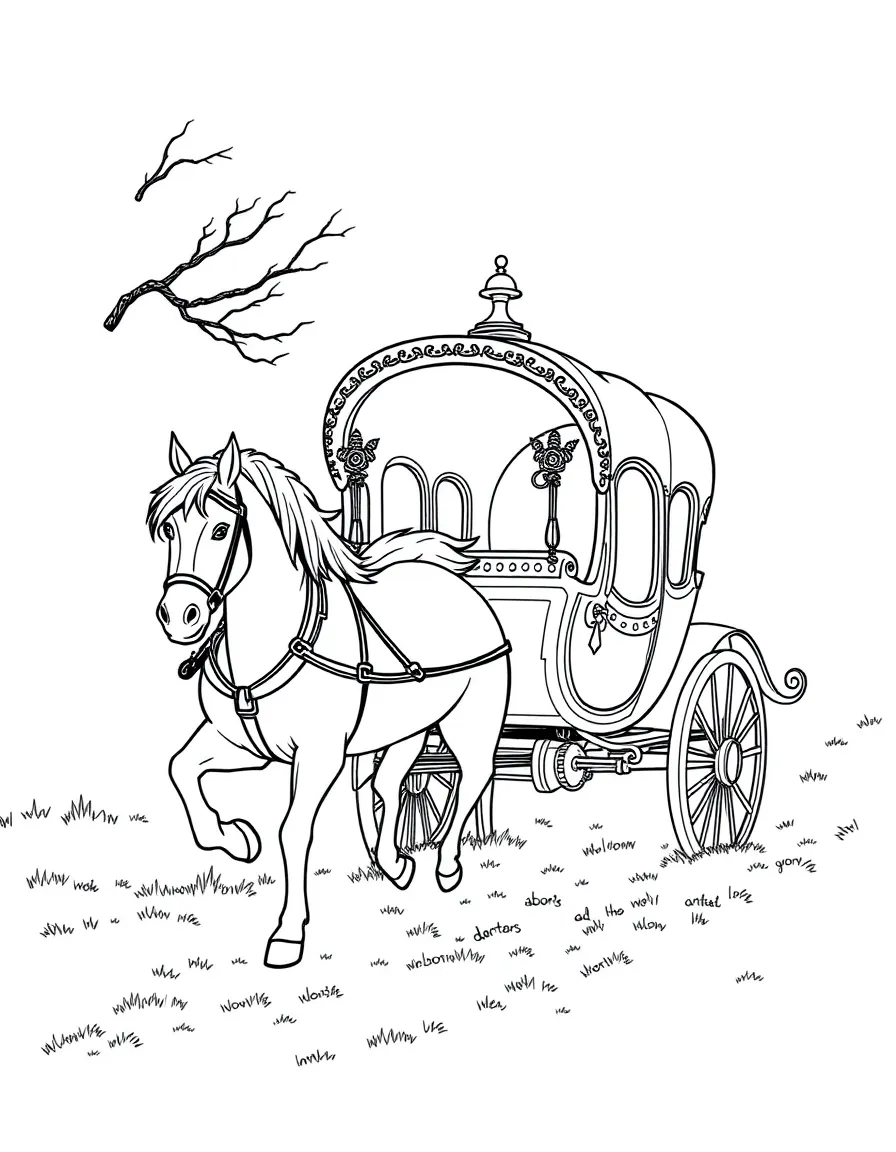 A magical carriage pulled by horses made of morning fog