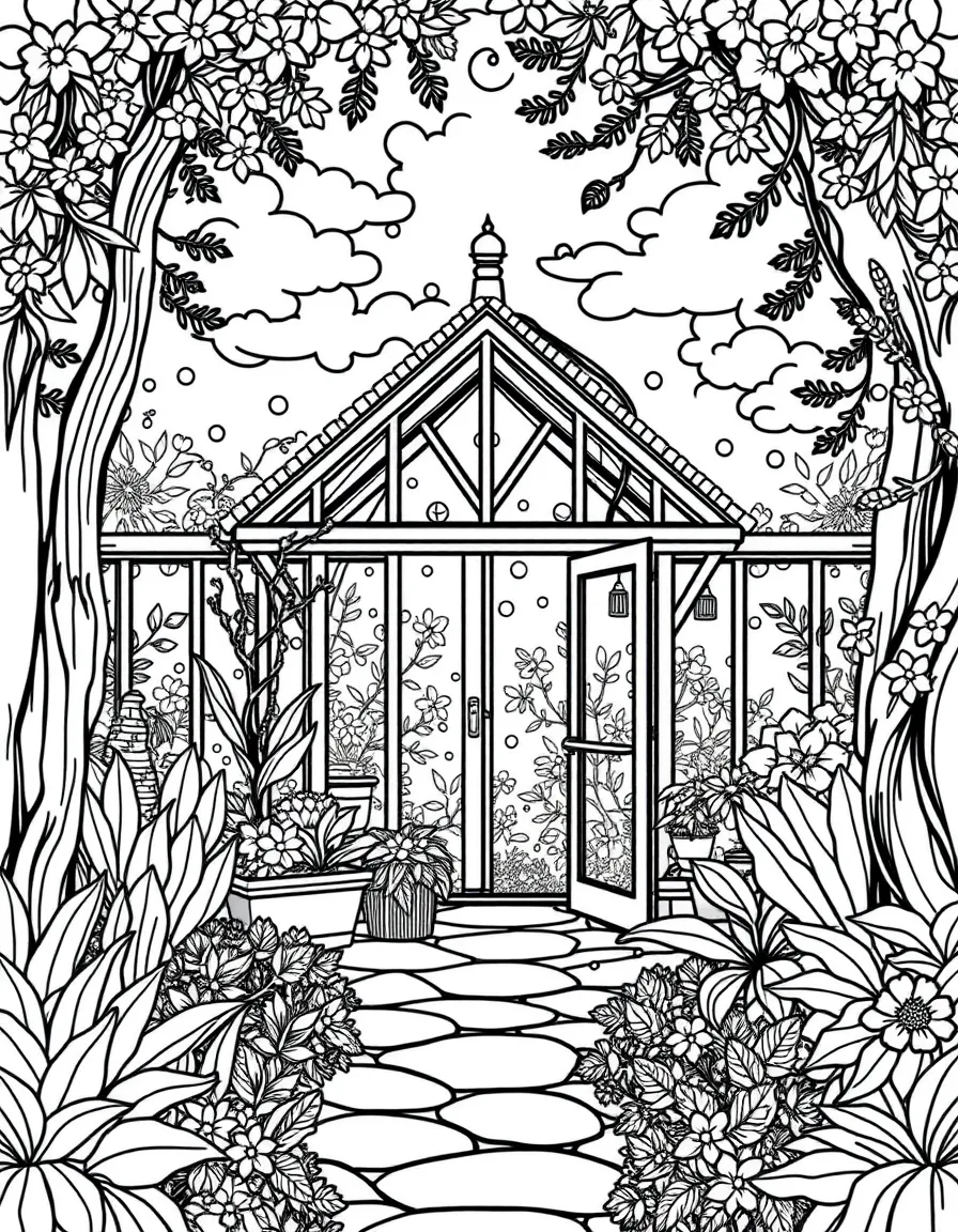 A magical greenhouse where seasons change in different corners