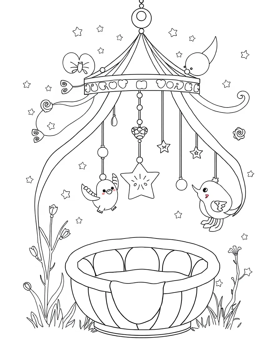 A magical nursery where the mobiles move to entertain magical infants