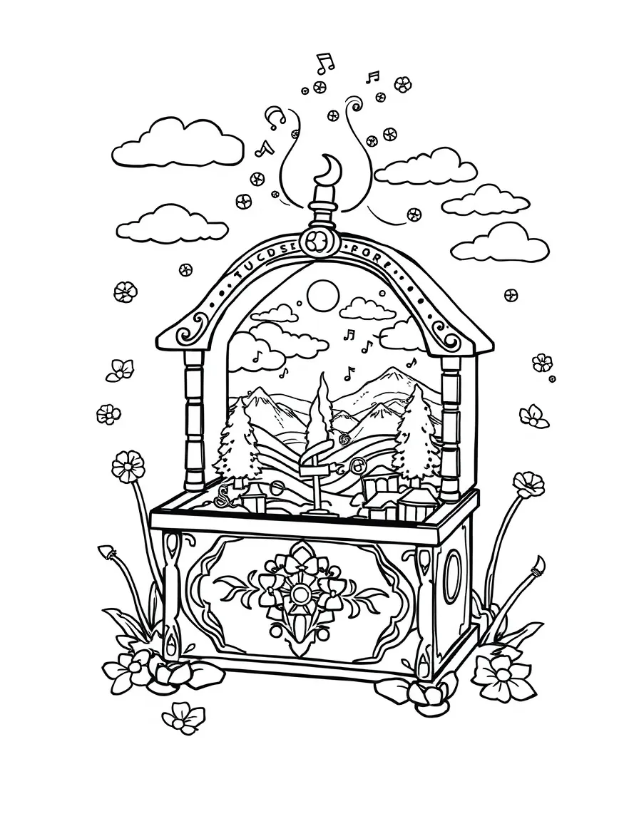 A magical music box that creates different landscapes when played