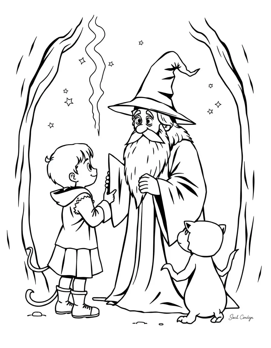 A wizard teaching youngsters how to properly greet magical creatures