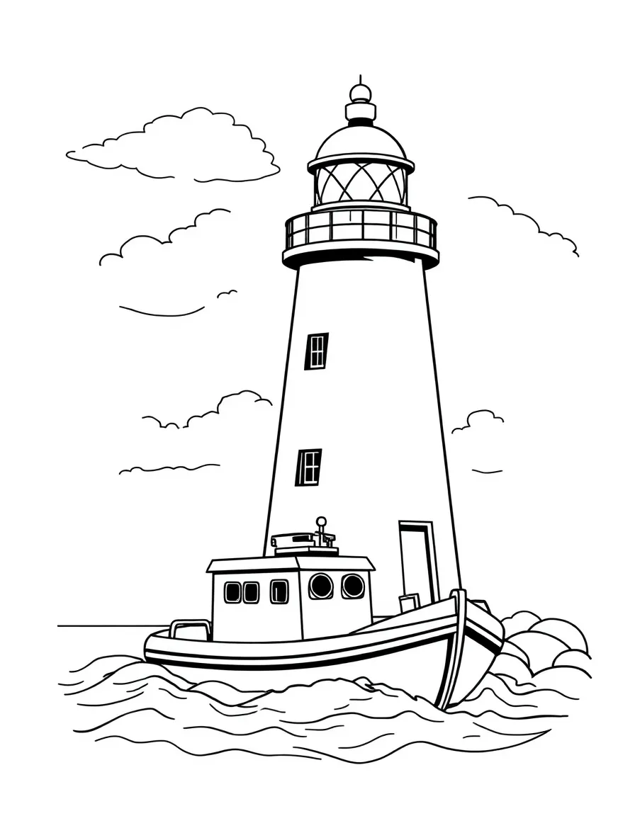 A lighthouse tender servicing a coastal lighthouse