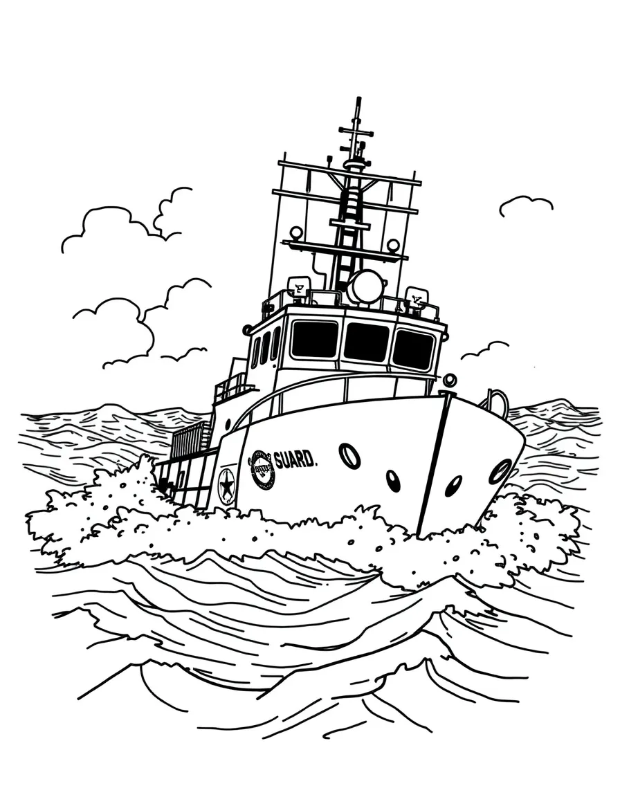 A coast guard cutter on patrol in rough seas
