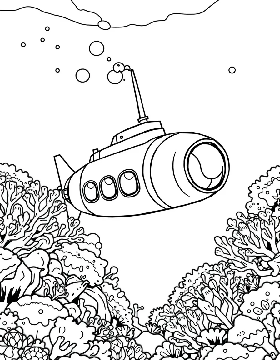 A research submarine exploring a coral reef
