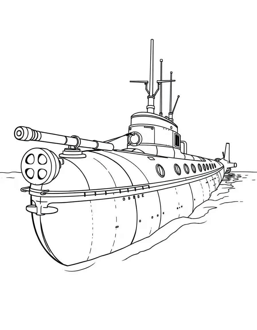 A vintage World War II submarine with deck gun