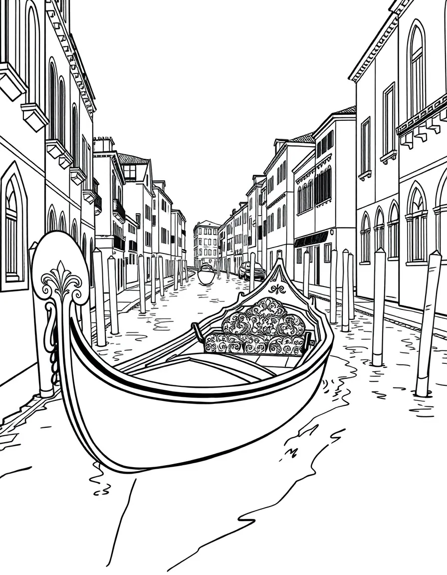 A gondola navigating Venice canals with ornate decorations