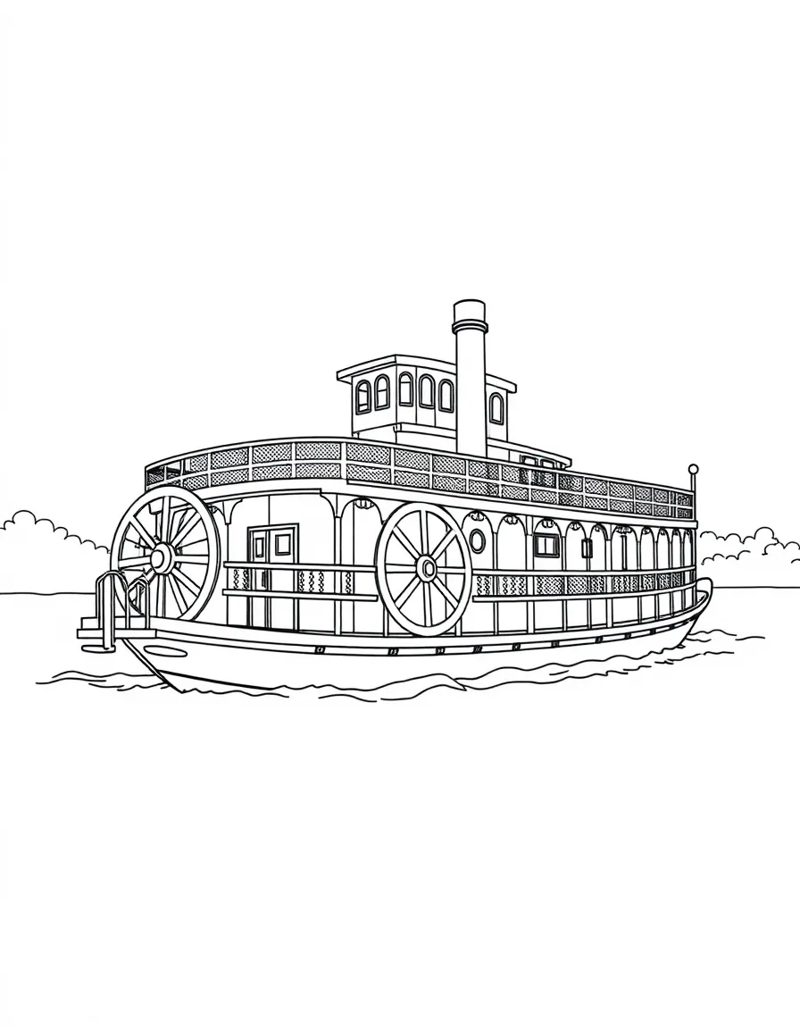 A Mississippi riverboat with paddle wheel and multiple decks