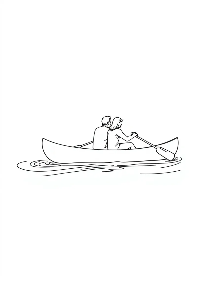 A canoe paddle boat with two people pedaling