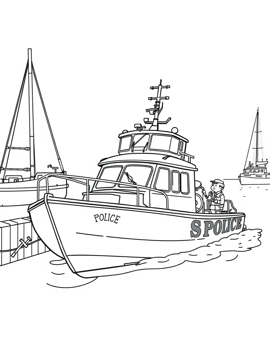 A police patrol boat monitoring harbor activities
