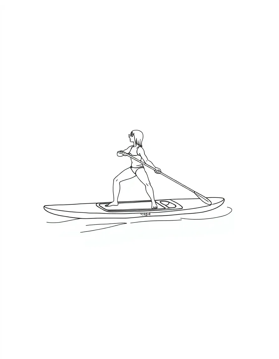 A paddleboard with someone doing yoga poses