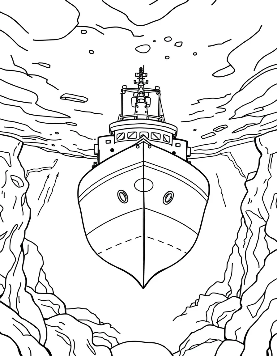 Underwater view of an icebreaker ship's hull design
