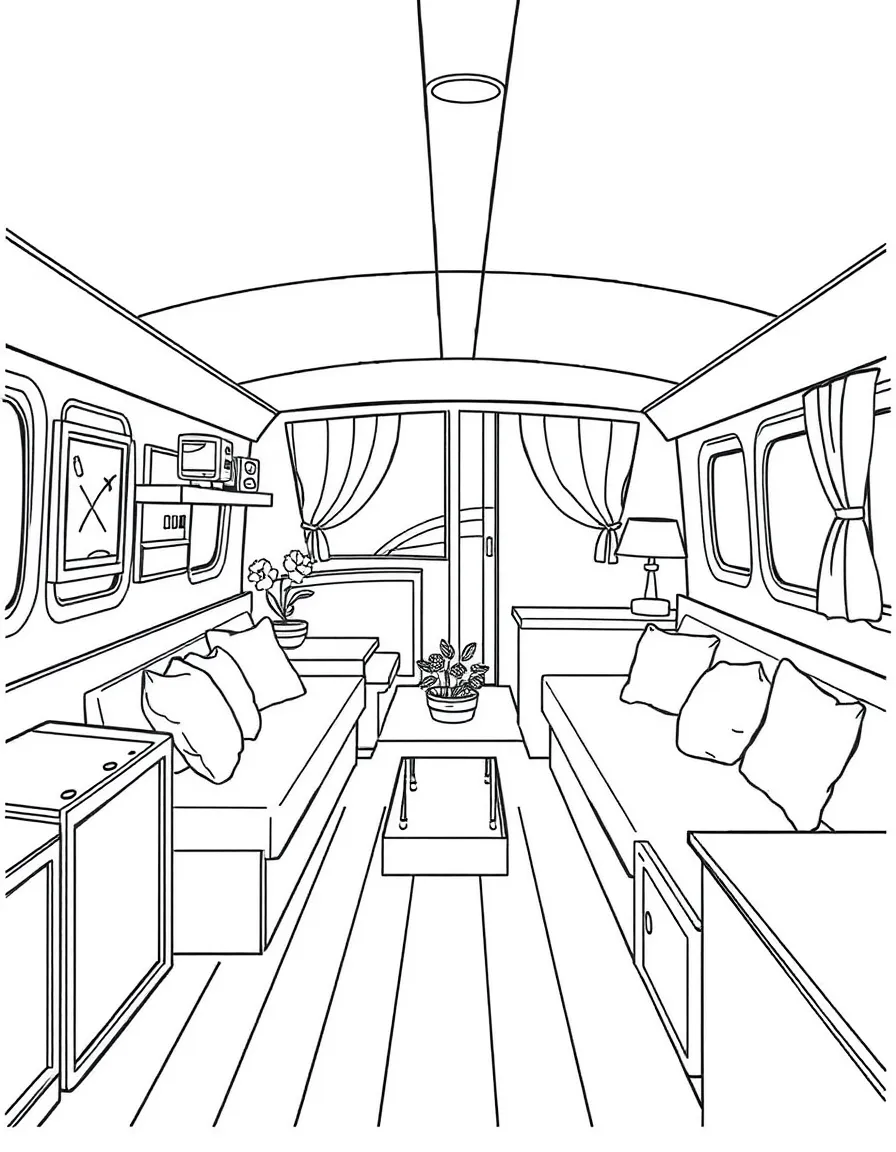 Interior diagram of a houseboat's living quarters