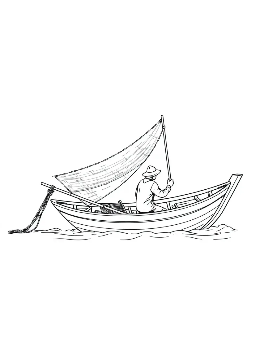Fishermen casting nets from traditional boat