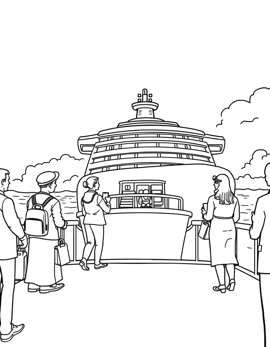 Cruise ship staff welcoming passengers aboard