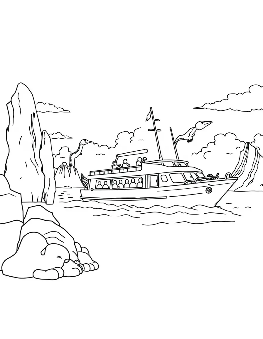 Tour boat in the Galapagos with unique wildlife visible