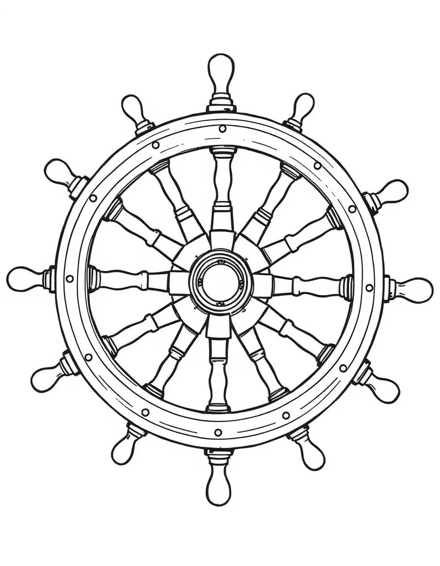 Detailed ship's wheel with ornate handles