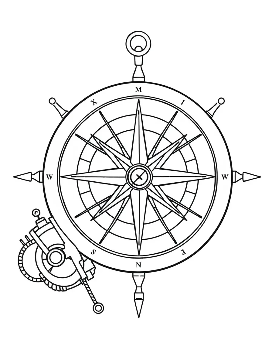 Compass rose and navigation instruments
