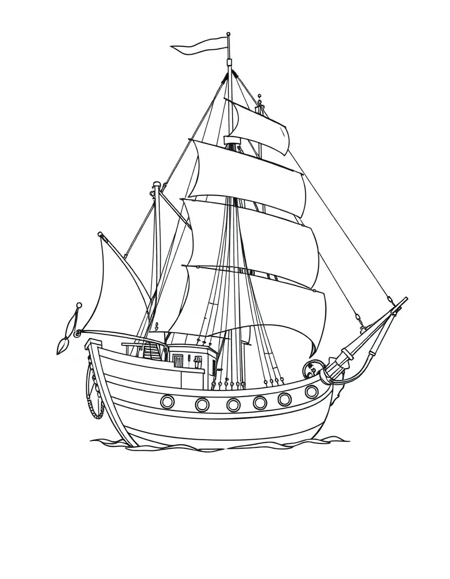 Detailed sailing ship rigging and sail plan