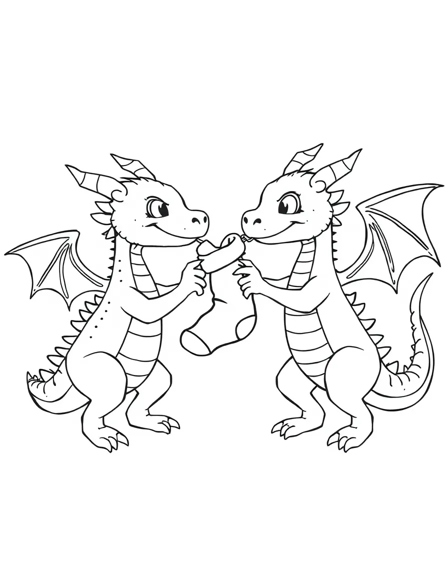 Two dragon siblings playing tug-of-war with a sock