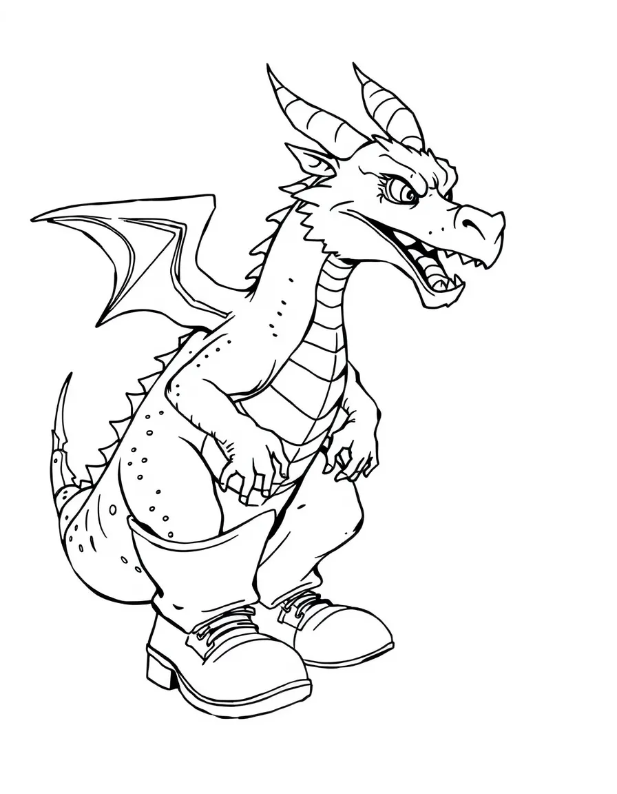 Dragon trying to wear human boots that are too big