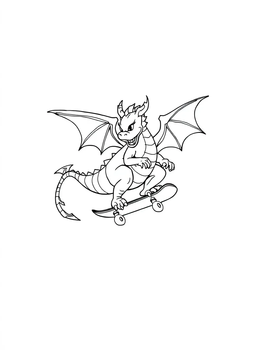 Dragon skateboarder doing tricks on a tiny skateboard