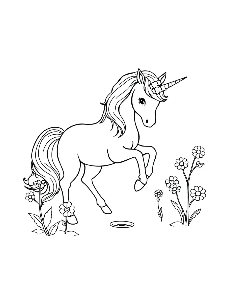 Gardener unicorn growing flowers from its hoofprints