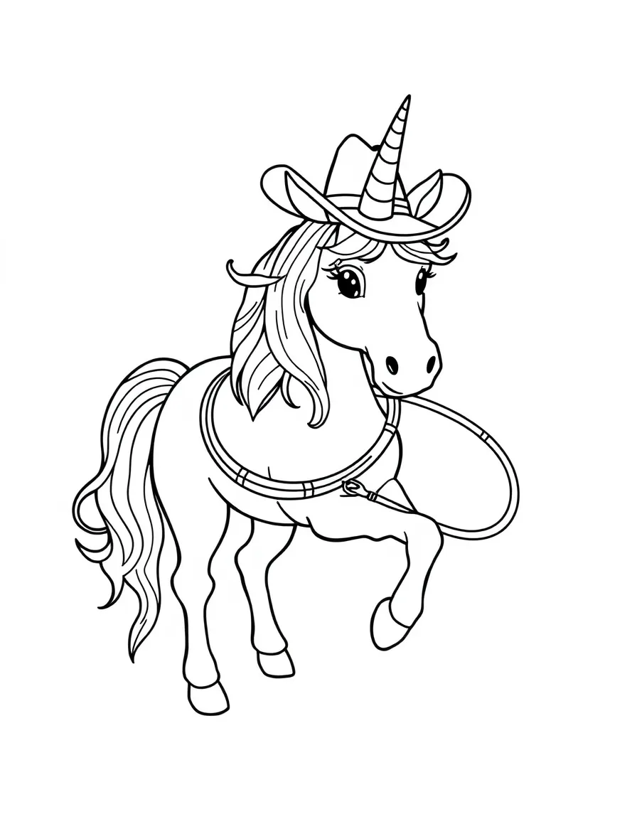 Cowboy unicorn with a lasso and cowboy hat