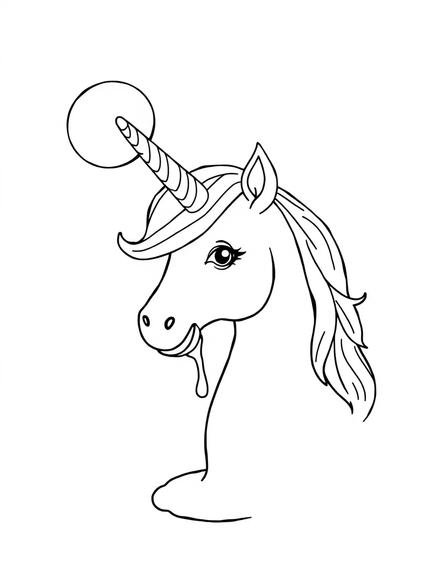 Unicorn with ice cream cone horn melting in the sun