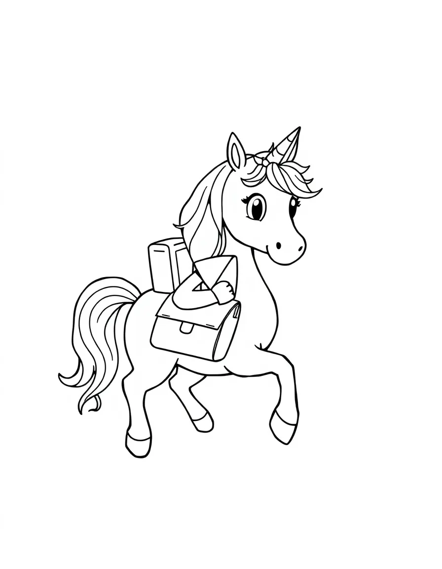 Postal unicorn delivering letters with a mailbag
