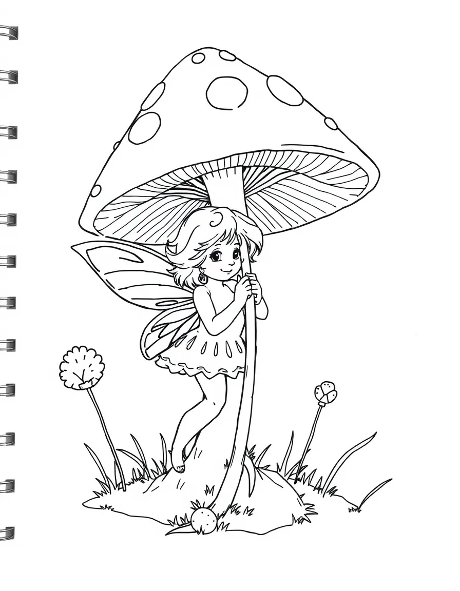 Mushroom fairy using a toadstool as an umbrella