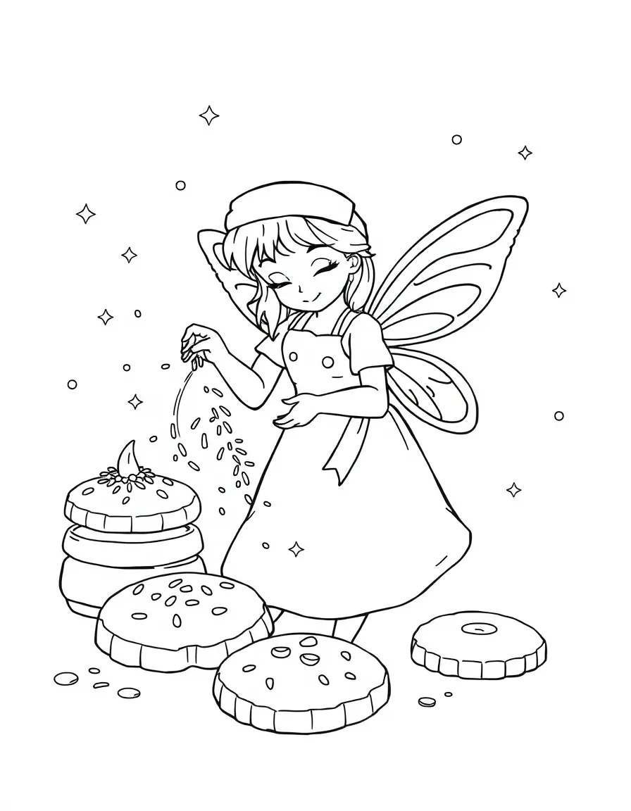 Baker fairy dusting cookies with magical sprinkles