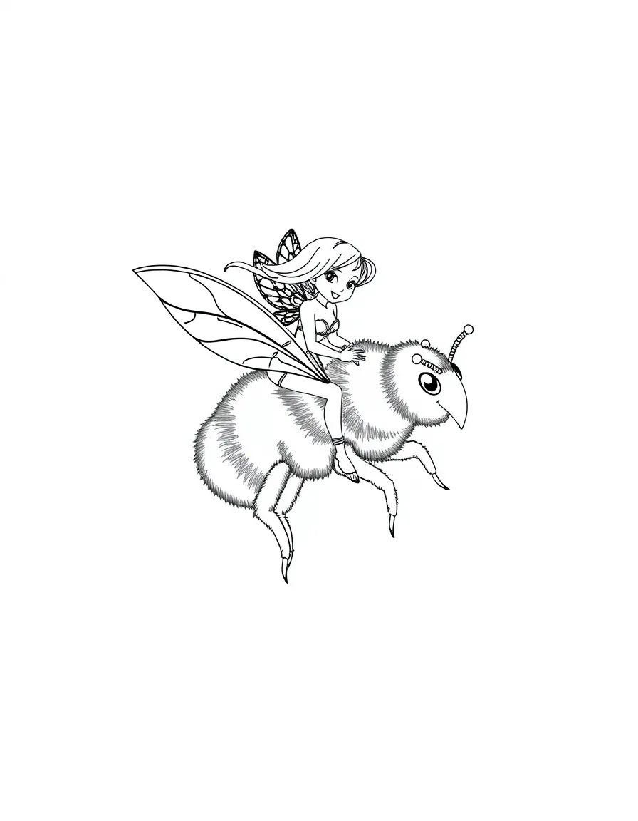 Fairy riding a bumblebee like a horse