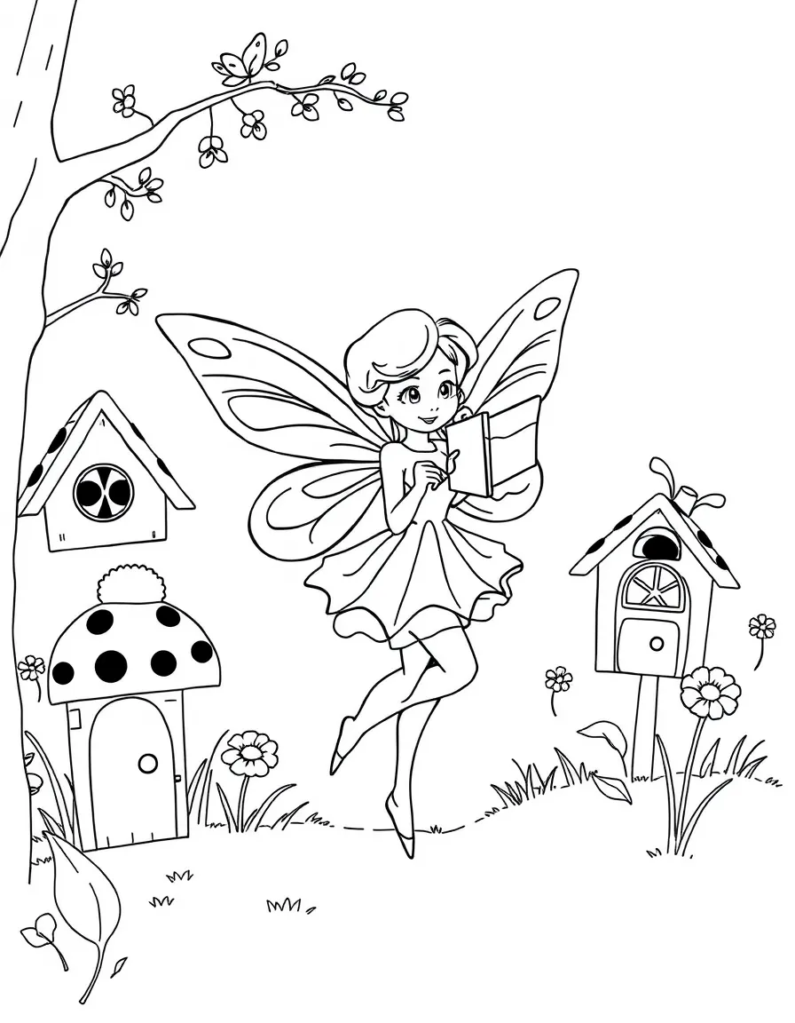 Postal fairy delivering mail to ladybug houses