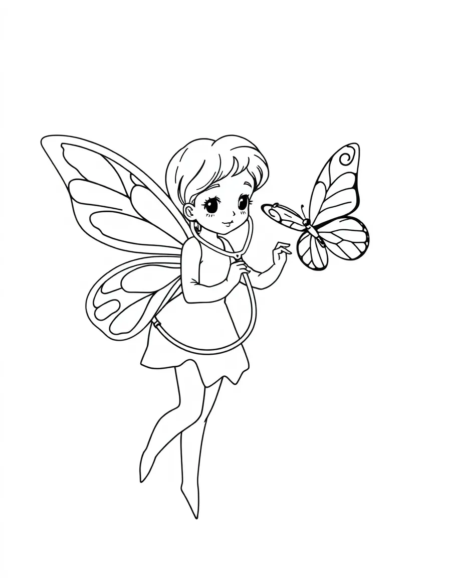 Doctor fairy with stethoscope listening to butterfly's heartbeat