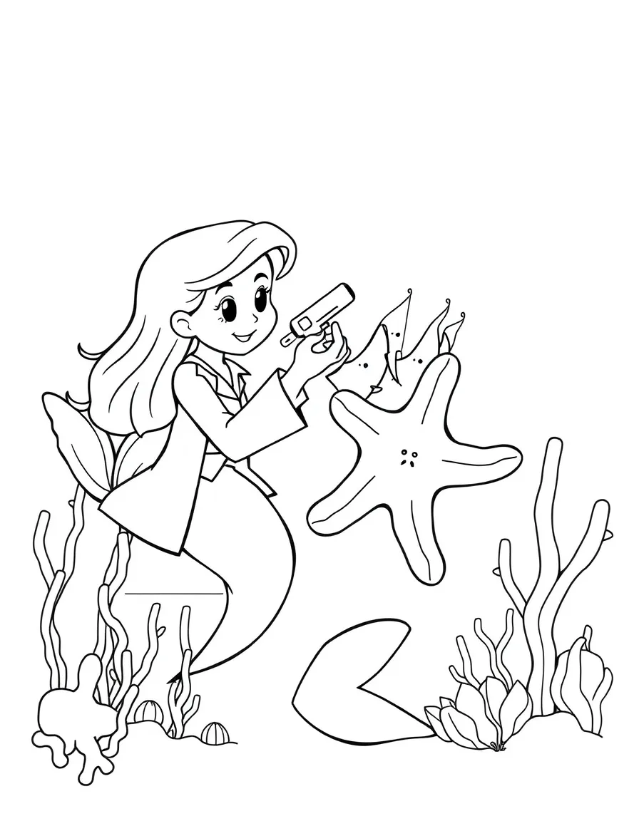 Mermaid doctor checking starfish patient's temperature