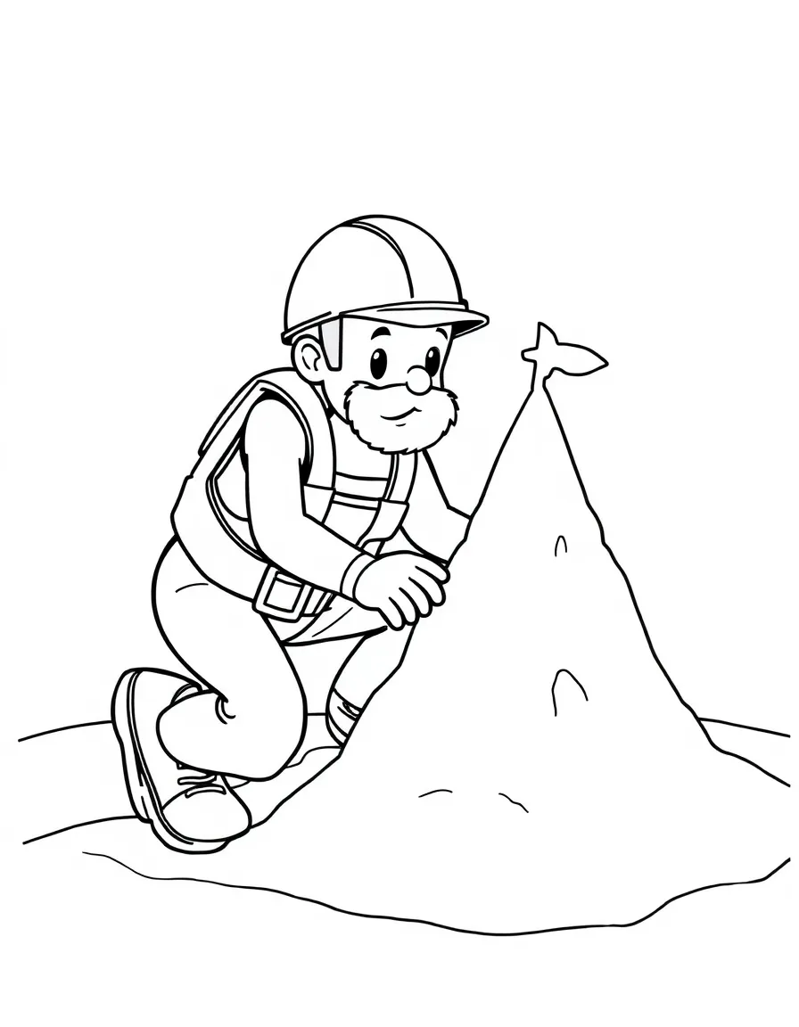 Merman construction worker building a sand castle