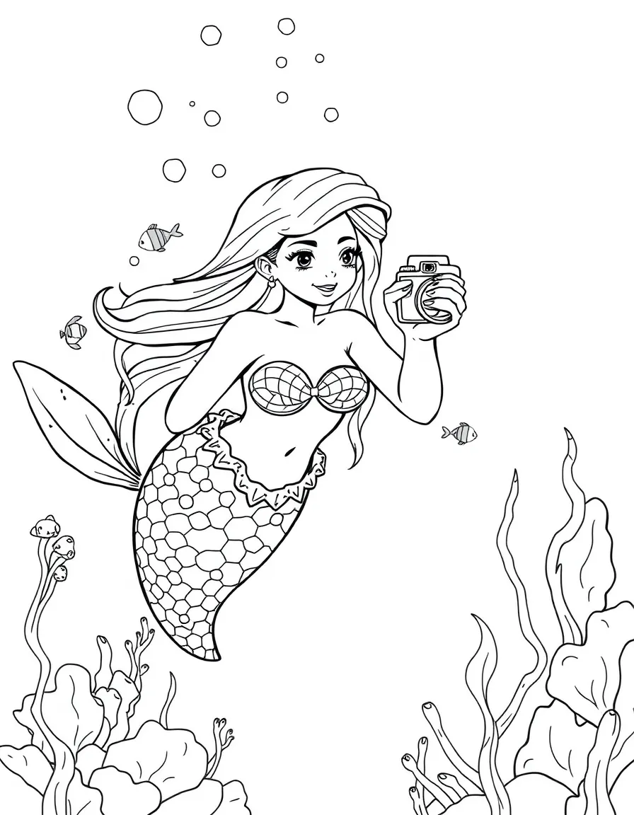Mermaid taking selfies with an underwater camera