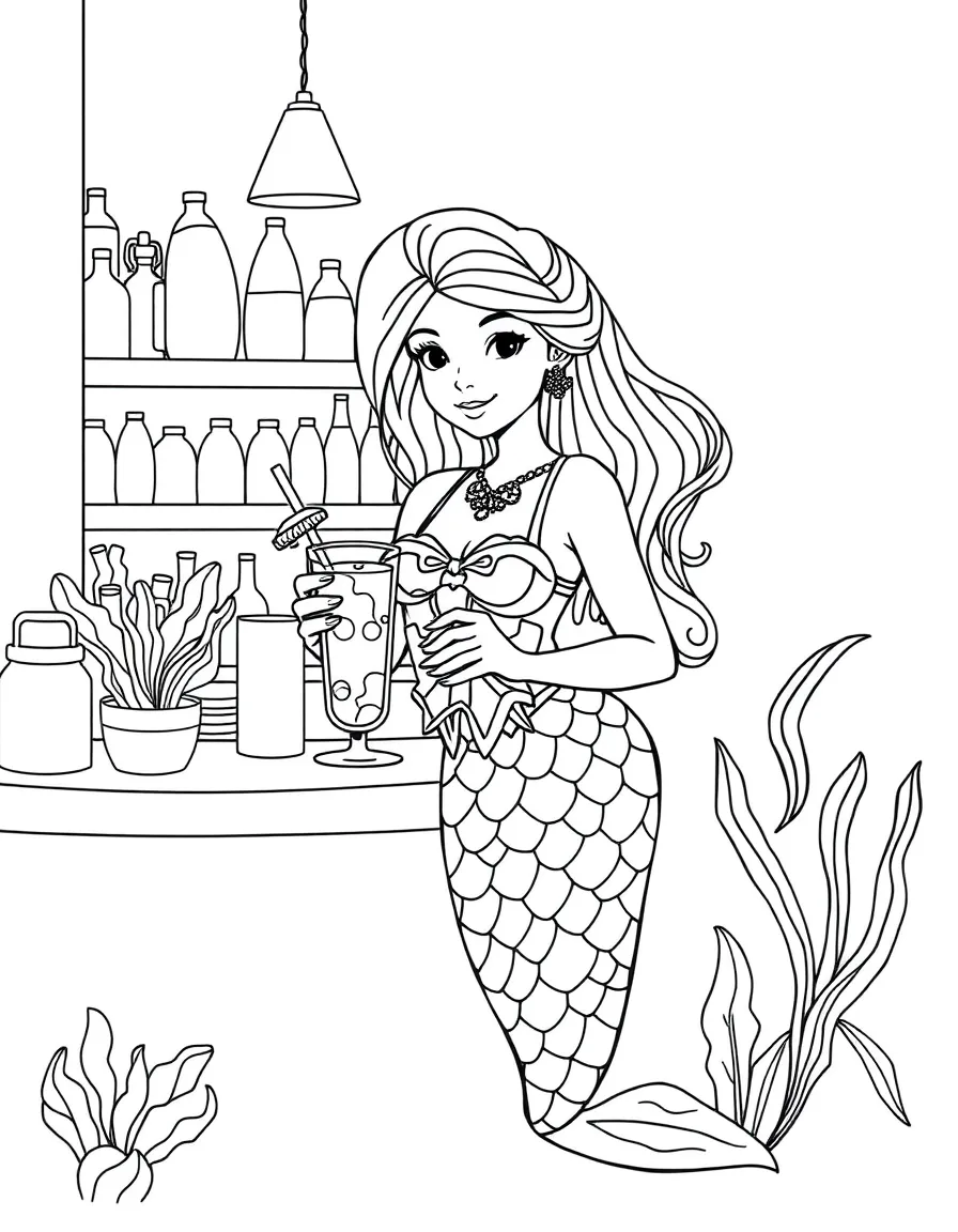 Mermaid barista serving seaweed smoothies