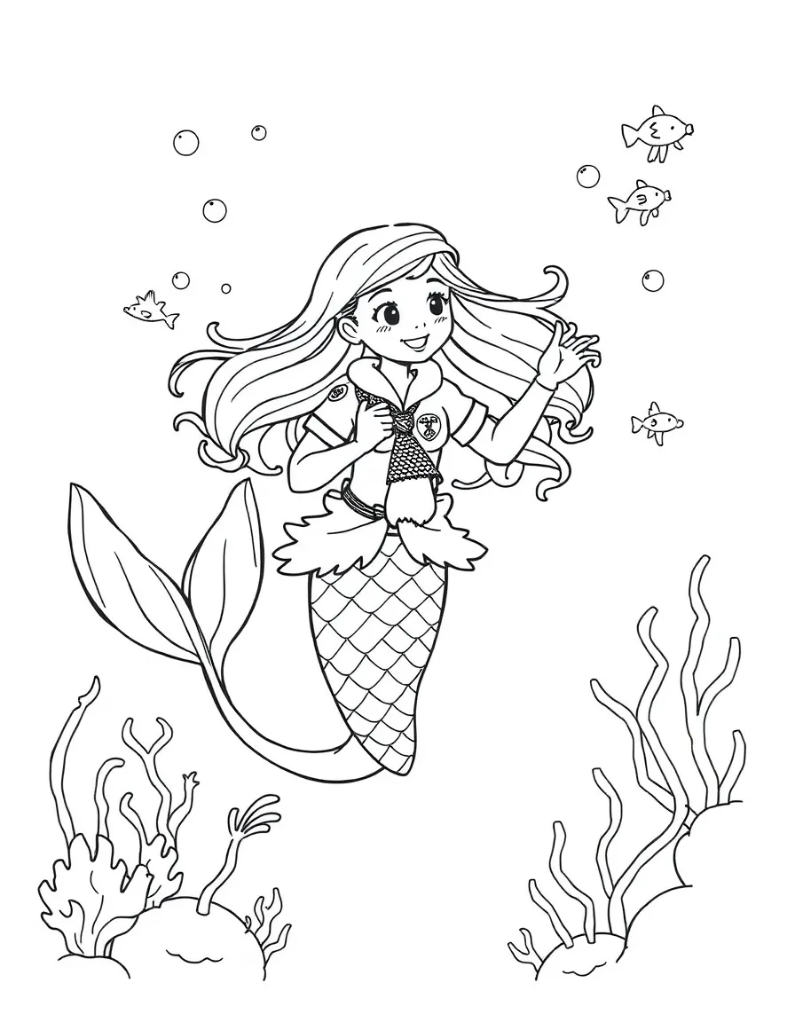 Mermaid scout earning badges for underwater skills