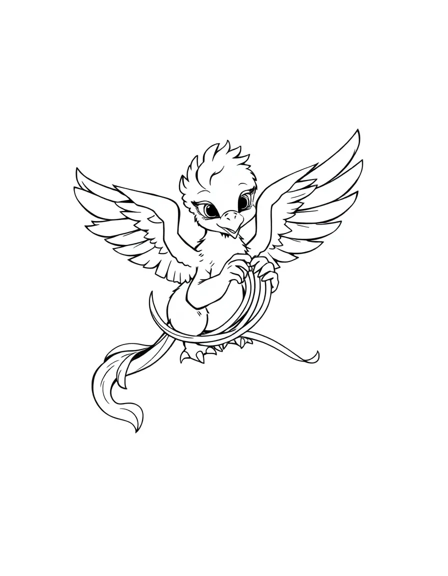 Baby griffin getting tangled in its own wings and tail