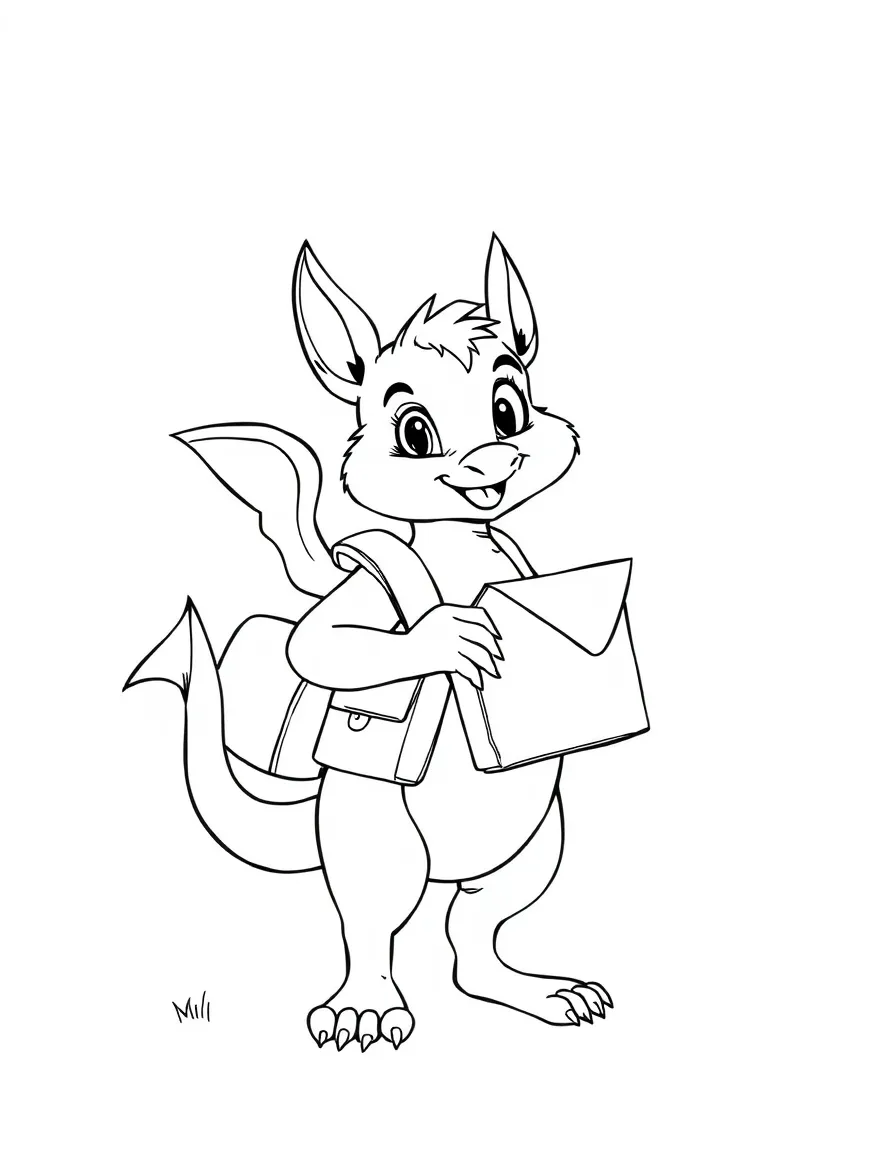 Griffin mail carrier with a tiny mailbag delivering letters