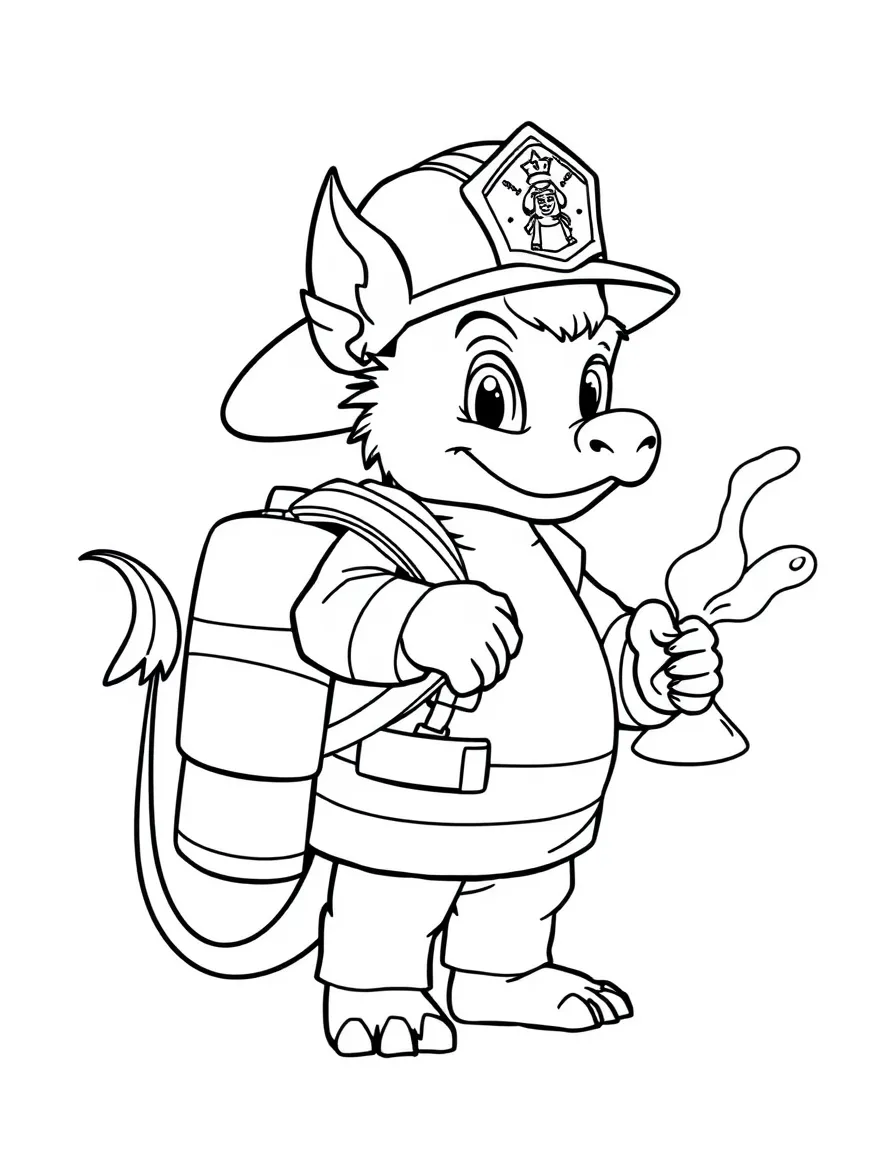 Griffin firefighter with helmet carrying water bucket