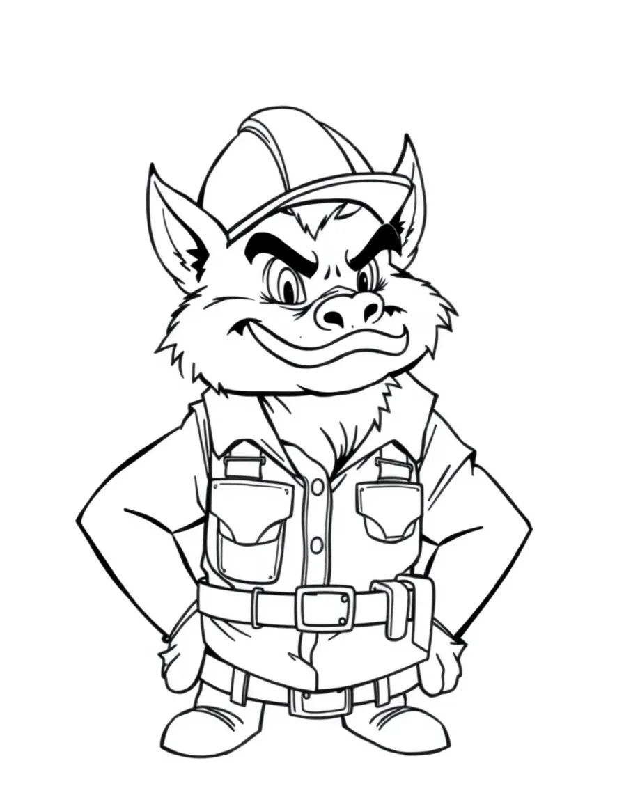 Griffin construction worker with hard hat and tool belt