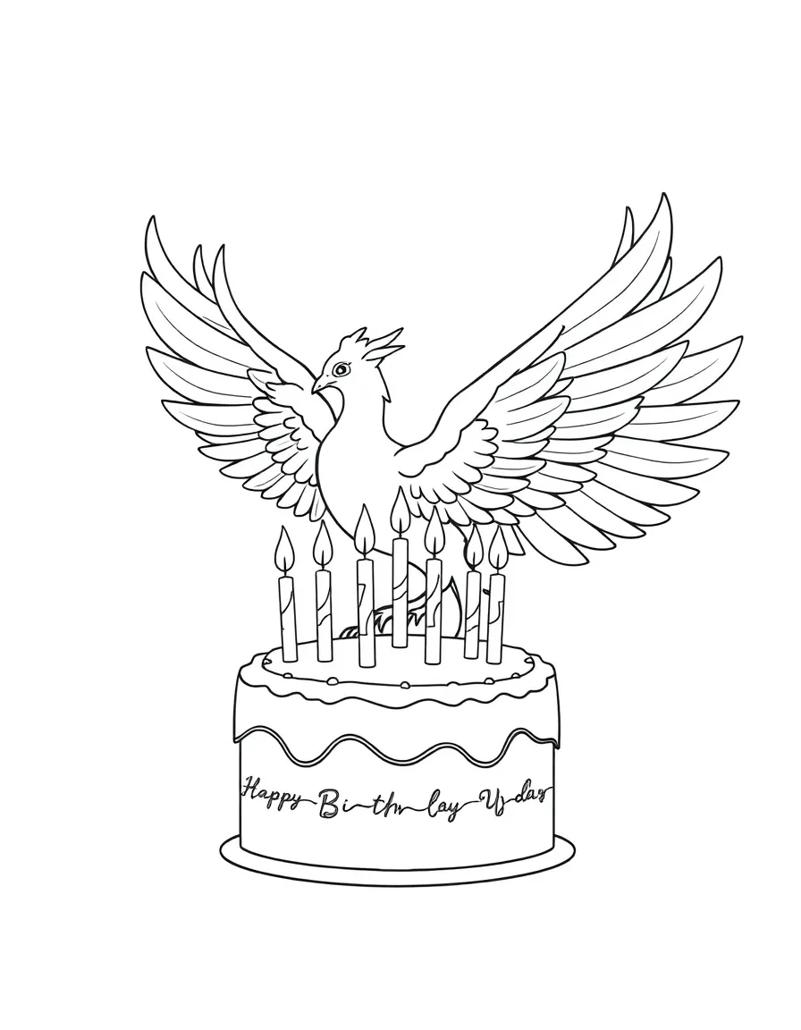 Phoenix lighting candles on a birthday cake with tail feather