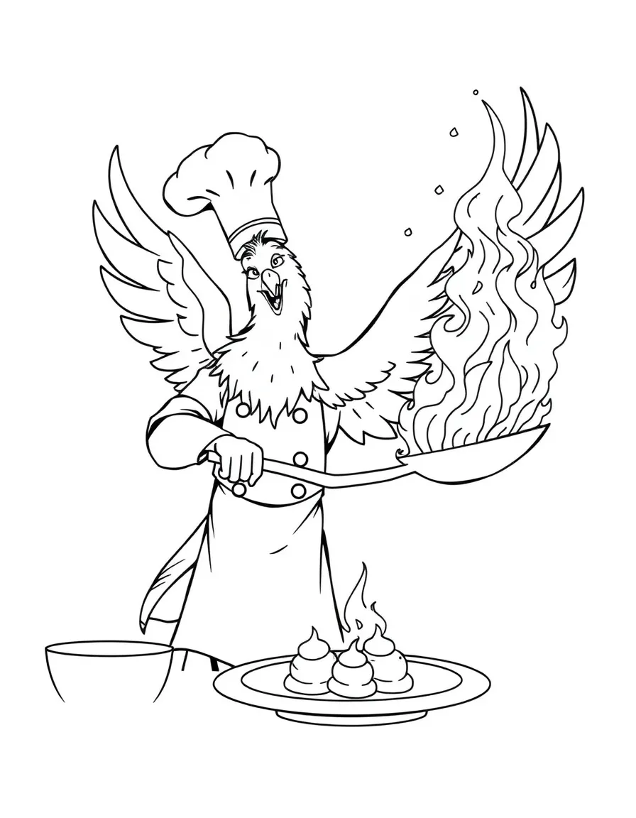 Phoenix chef with oversized toque making flambé desserts