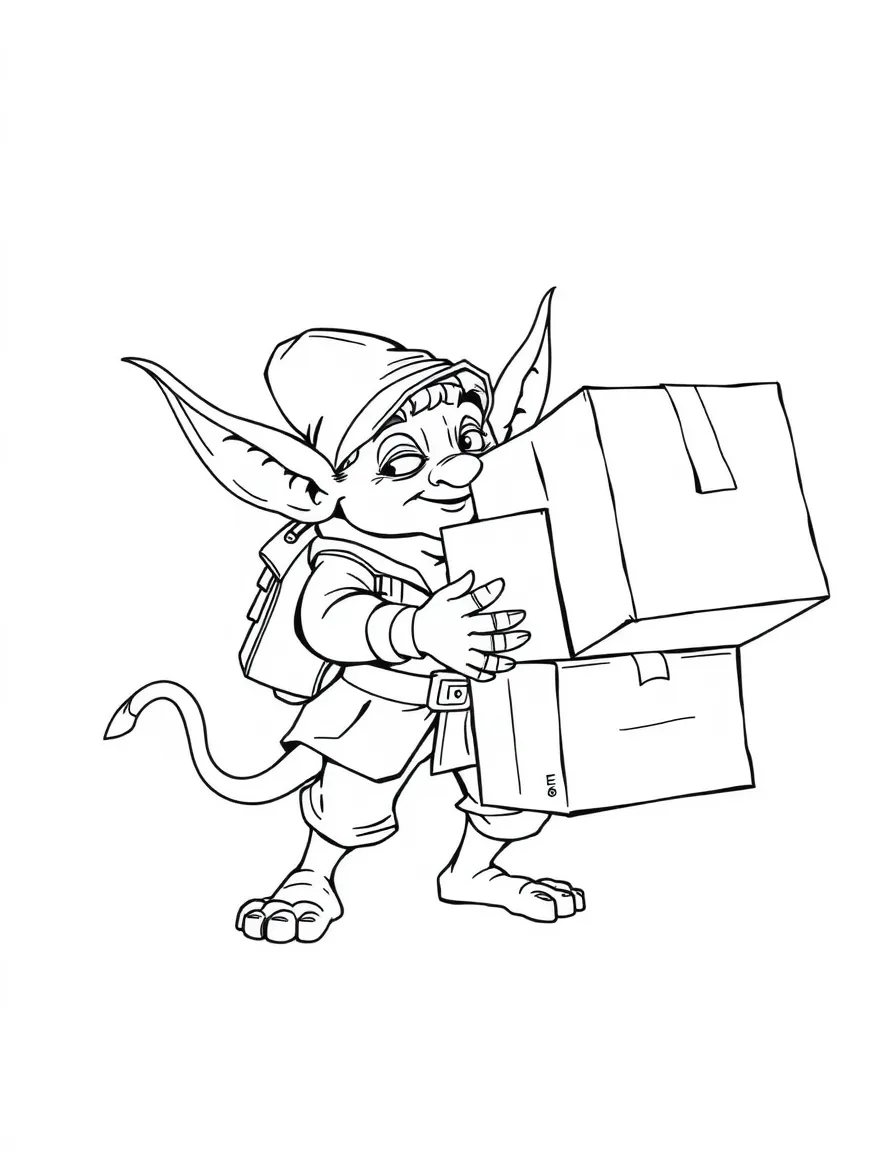 Goblin mail carrier struggling with oversized packages